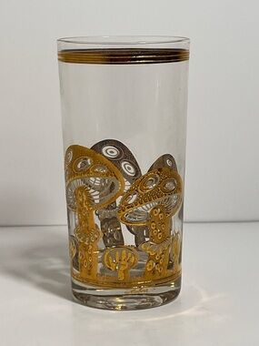 Vintage Signed Culver Mushroom Highball Drinking Bar Glass 22K Gold MCM